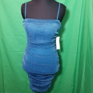 Inspired Hearts Junior Dress Sz M Teal Metallic Sparkly Prom Dress Bodycon NWT